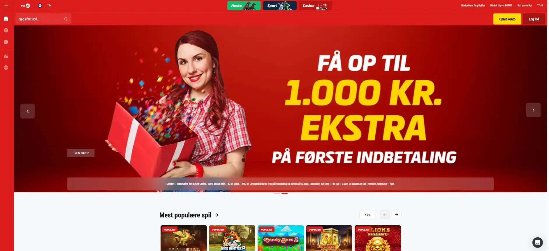 Aktuelt skærmbillede af Rød25-domænets viderestilling eller Bet25 Casino-destination